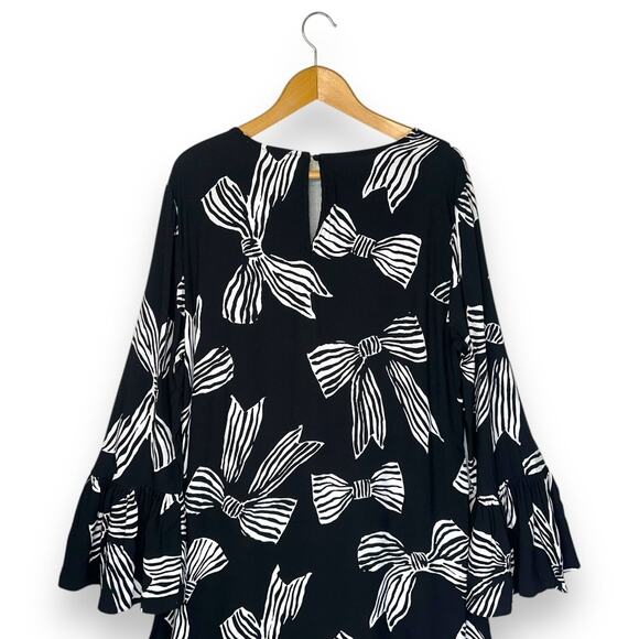 Ann Taylor LOFT NWT Women Bow Flounce Cuff Mini Dress L Black White Bell Sleeve - Picture 7 of 14
